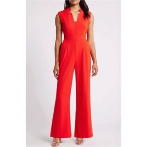 NWT Tahari ASL Women's Star Notch Neck Sleeveless Jumpsuit Red Flame Size 12